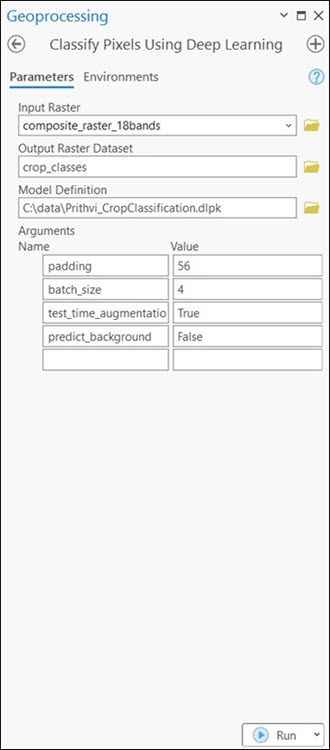 Classify Pixels Using Deep Learning Parameters tab