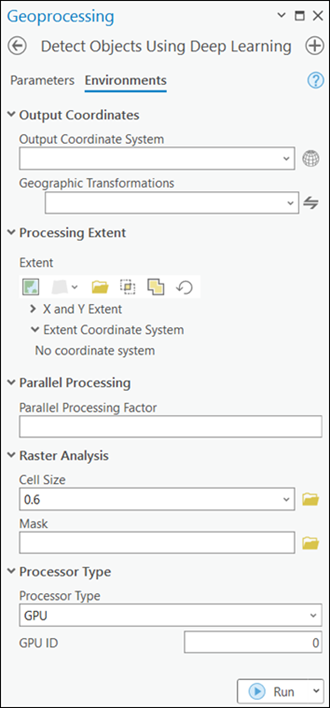 Detect Objects Using Deep Learning Environments tab