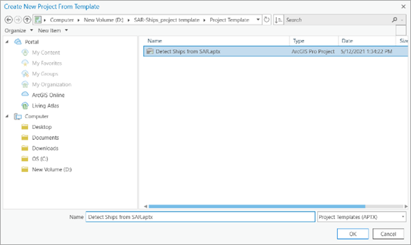 Select the downloaded ArcGIS Pro project template.