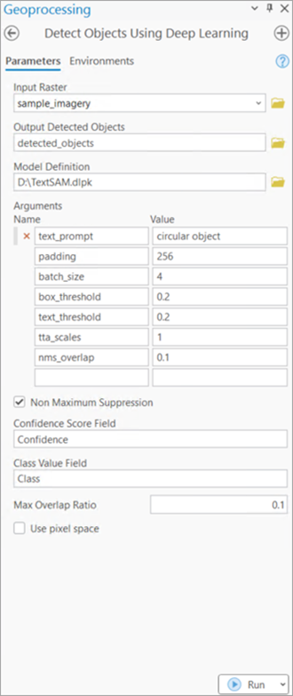 Detect Objects Using Deep Learning tool parameters