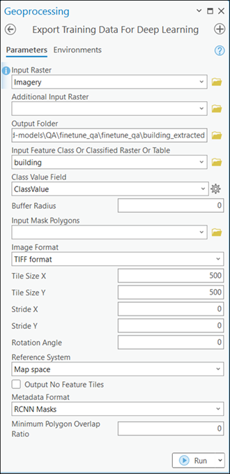 Export Training Data For Deep Learning tool parameters