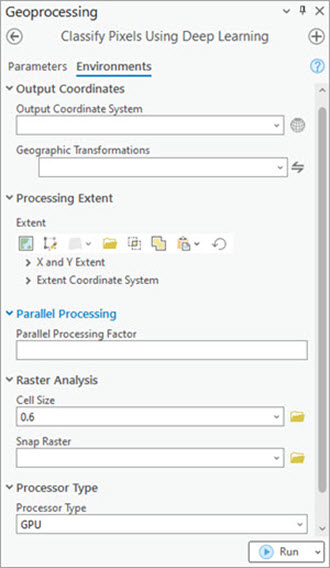 Classify Pixels Using Deep Learning tool Environments tab
