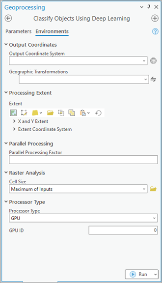 Classify Objects Using Deep Learning Environments tab