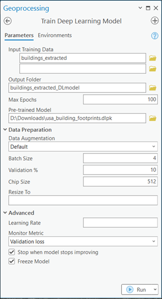 Train Deep Learning Model tool parameters