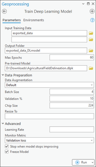 Train Deep Learning Model tool parameters