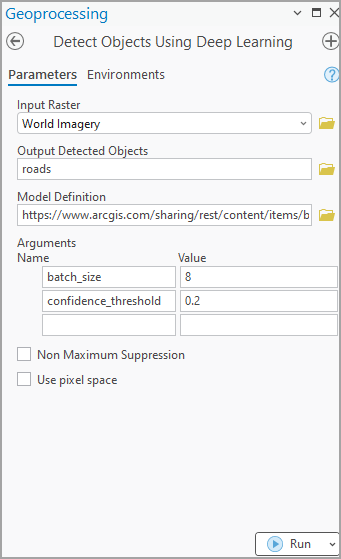 Detect Objects Using Deep Learning tool parameters