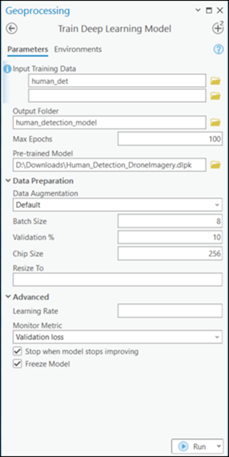 Train Deep Learning Model tool parameters