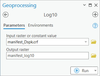Log10 Parameters tab