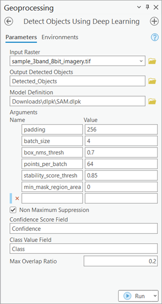 Parameters tab