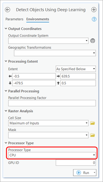 Detect Object Using Deep Learning tool Environments tab