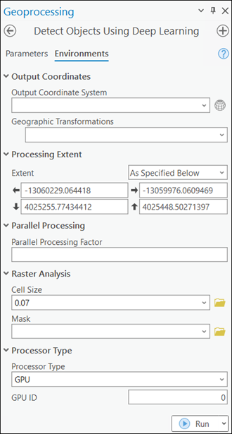 Detect Objects Using Deep Learning tool Environments tab