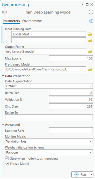 Train Deep Learning Model tool parameters