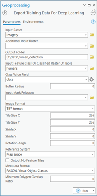 Export Training Data For Deep Learning tool parameters