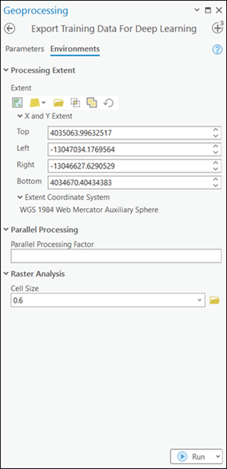 Export Training Data For Deep Learning tool parameters on the Environments tab