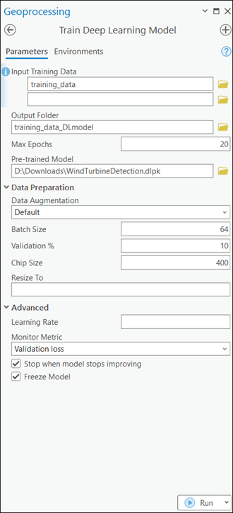 Train Deep Learning Model tool parameters