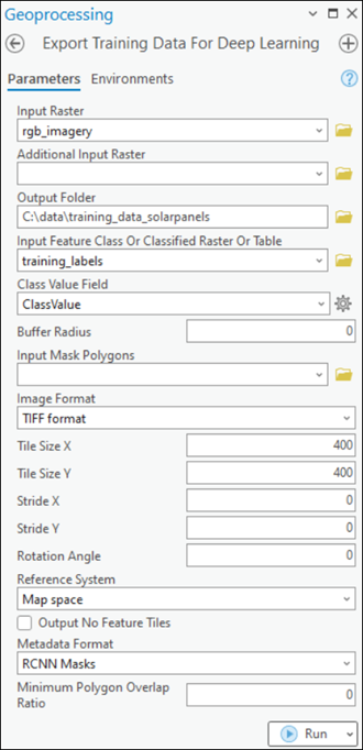 Export Training Data for Deep Learning parameters