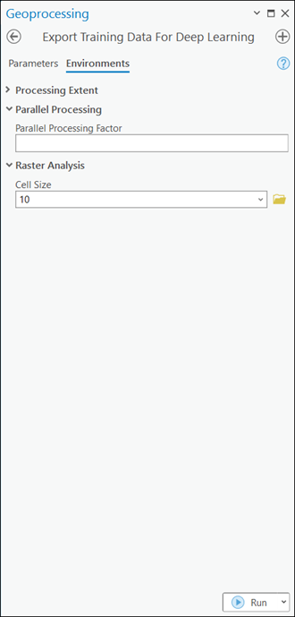 Export Training Data For Deep Learning tool parameters on the Environments tab