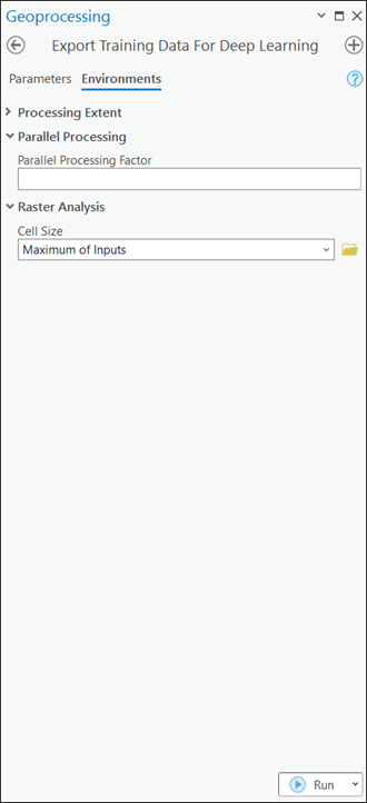 Export Training Data For Deep Learning tool parameters on the Environments tab