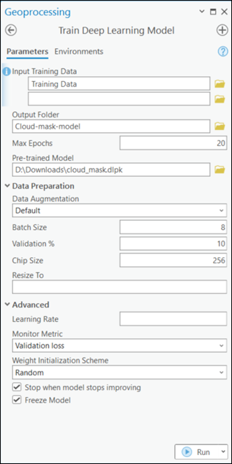 Train Deep Learning Model tool parameters