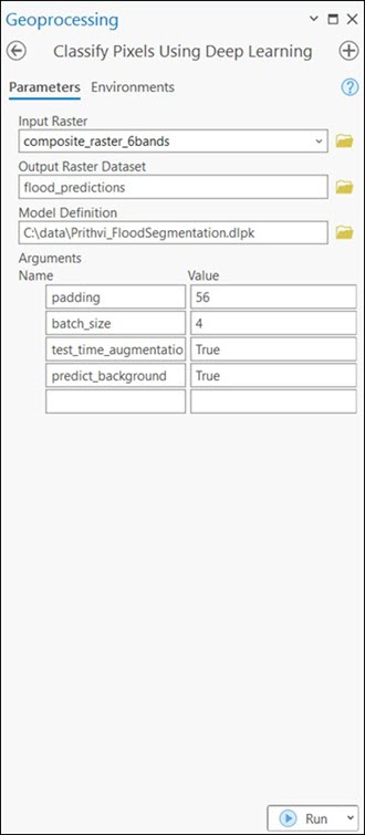 Classify Pixels Using Deep Learning Parameters tab