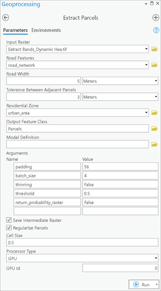 Extract Parcels tool parameters