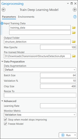 Train Deep Learning Model tool parameters