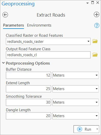 Extract Roads tool parameters