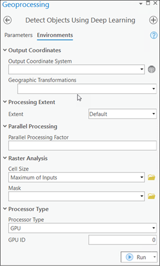 Detect Object Using Deep Learning tool Environments tab