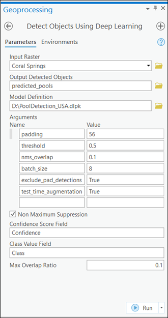 Detect Objects Using Deep Learning tool Parameters tab