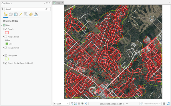 Extracted parcels in the form of output feature class