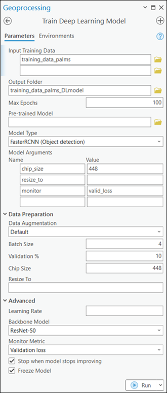 Train Deep Learning Model tool parameters