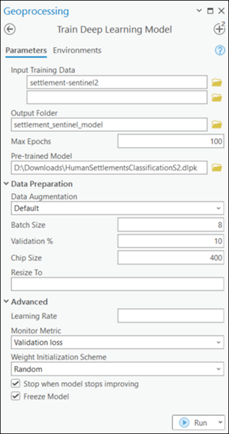 Train Deep Learning Model tool parameters