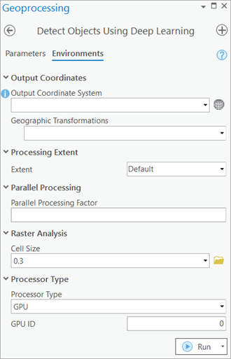 Detect Objects Using Deep Learning Environments tab