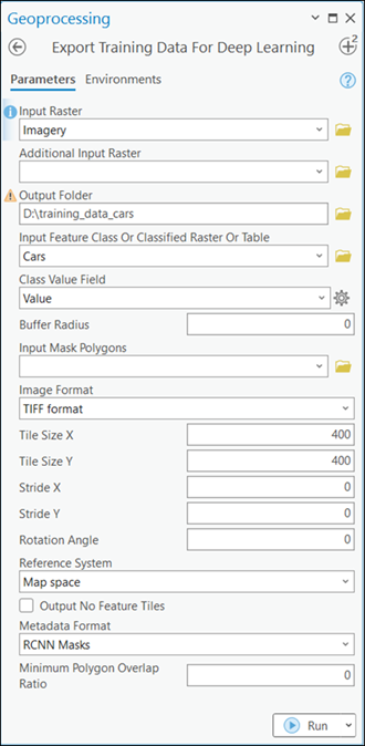 Export Training Data For Deep Learning tool parameters