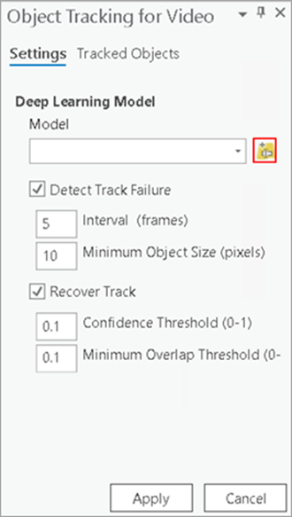 Add Deep Learning Model From Path button in Object Tracking for Video tool