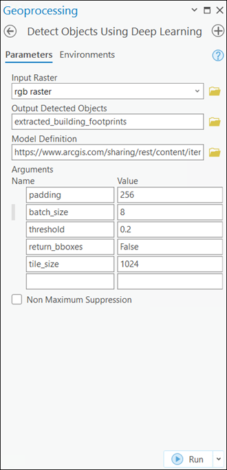 Detect Objects Using Deep Learning tool Parameters tab