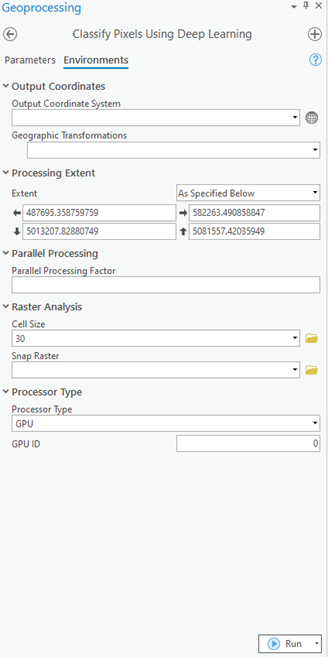 Classify Pixels Using Deep Learning tool Environments tab