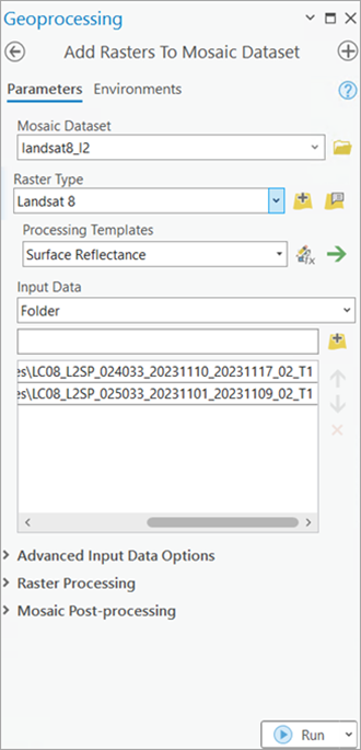 Add rasters to mosaic dataset tool