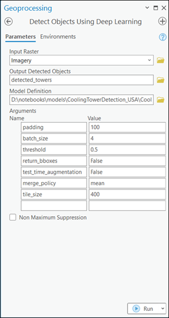 Detect Objects Using Deep Learning Parameters tab