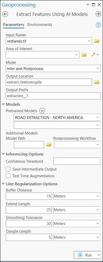 Parameters of Extract Features tool