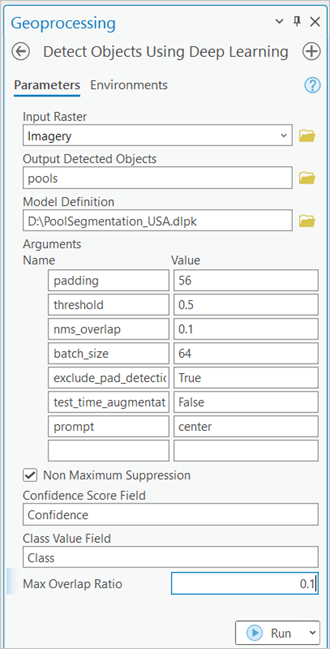 Detect Objects Using Deep Learning Parameters tab