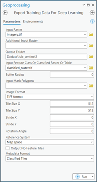 Export Training Data For Deep Learning tool parameters