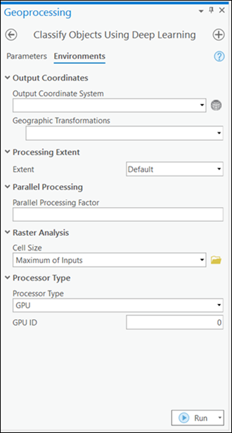 Classify Objects Using Deep Learning Environments tab