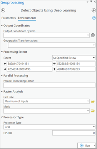 Detect Objects Using Deep Learning Environments tab