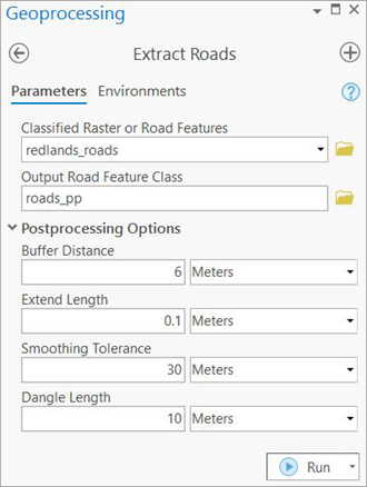 Extract Roads tool parameters