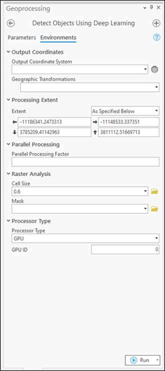 Detect Objects Using Deep Learning Environments tab