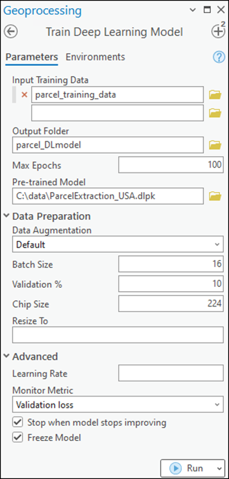 Train Deep Learning Model tool parameters