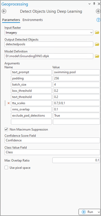 Detect Objects Using Deep Learning tool parameters