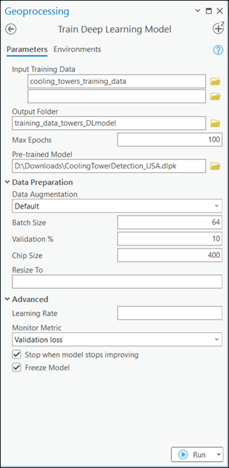 Train Deep Learning Model tool parameters