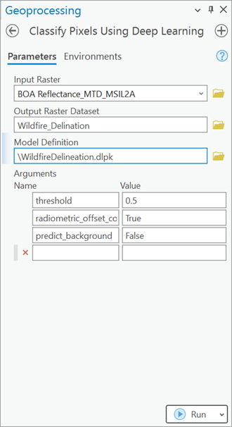 Detect Objects Using Deep Learning tool Parameters tab